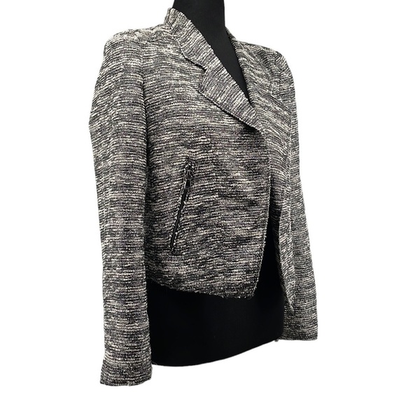 Zara tweed moto jacket white black metallic fitted office career sz sm - Picture 2 of 8